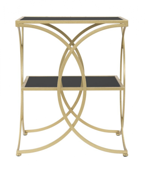 Masuta dubla, fier/MDF/oglinda, auriu/negru, 45X45X55 cm [4]