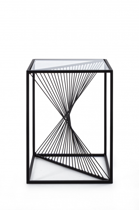 Masuta Espiral, Otel/Sticla, Negru/Transparent, 40.5x40.5x56 cm [3]