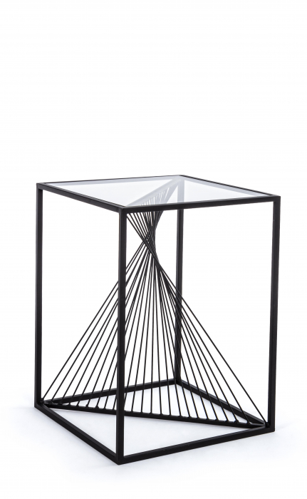 Masuta Espiral, Otel Sticla, Negru Transparent, 40.5x40.5x56 cm