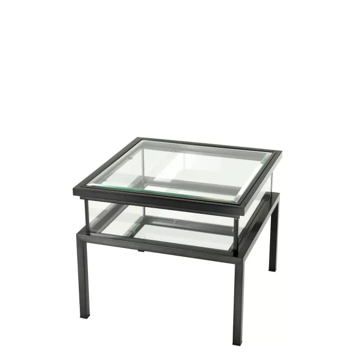 Masuta HARVEY, Metal Sticla, Negru Transparent, 65x65x55.5 cm