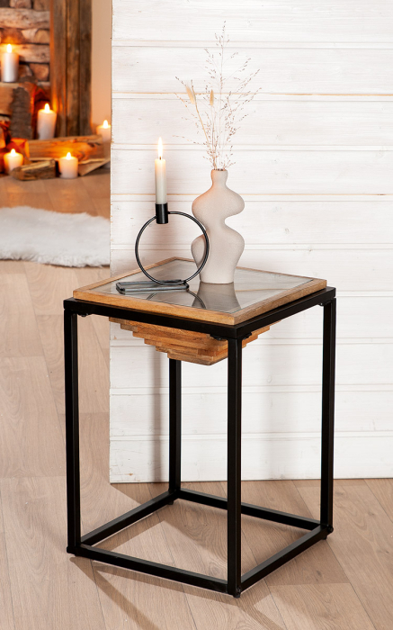 Masuta laterala, patrata, "Moorea", Metal, negru, culori naturale, PU 1, L. 40 cm, l. 40 cm, H 56 cm [4]