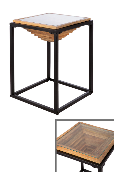 Masuta laterala, patrata, "Moorea", Metal, negru, culori naturale, PU 1, L. 40 cm, l. 40 cm, H 56 cm [2]