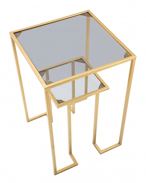 Masuta Level, Fier/Sticla, Auriu, 60x39x39 cm [5]