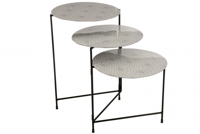 Masuta rotunda 3 Parts, Metal Fier, Alb Gri, 125x40x61 cm