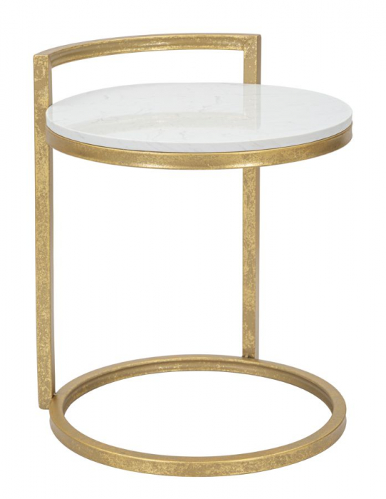 Masuta rotunda Marble, fier/marmura, auriu/alb, 40X43X50 cm [2]