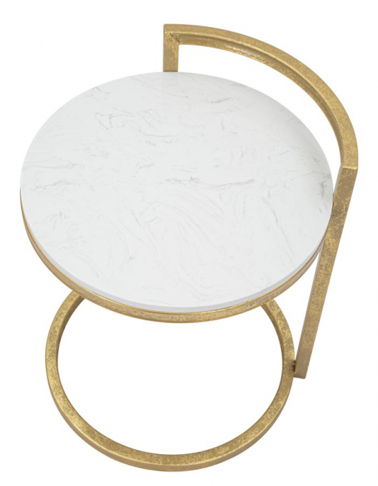 Masuta rotunda Marble, fier/marmura, auriu/alb, 40X43X50 cm [4]