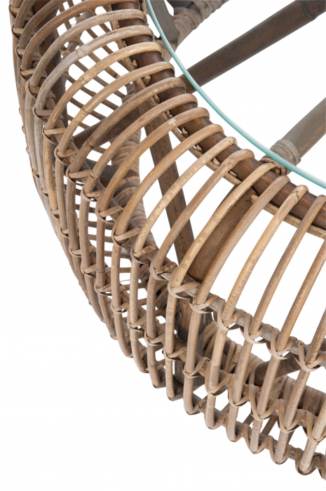 Masuta rotunda Rattan, Ratan/Sticla, Natural, 85x85x40 cm [2]