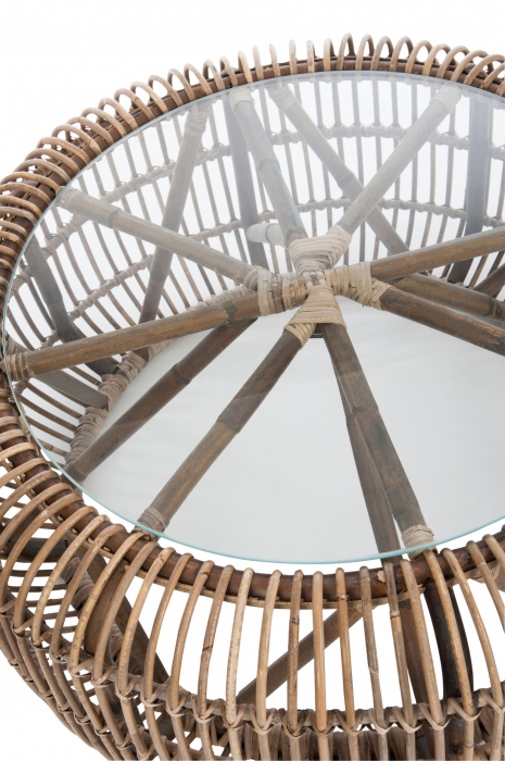 Masuta rotunda Rattan, Ratan/Sticla, Natural, 85x85x40 cm [3]