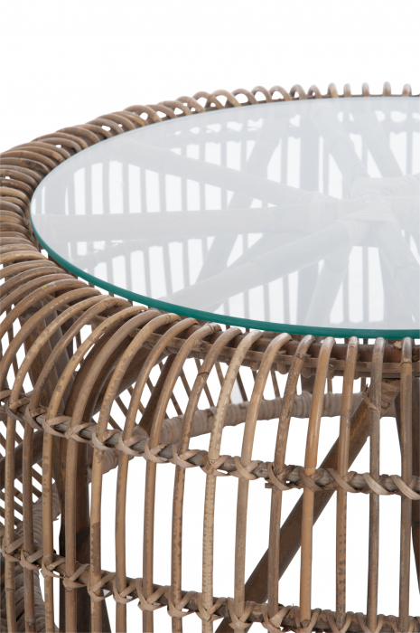 Masuta rotunda Rattan, Ratan/Sticla, Natural, 85x85x40 cm [4]