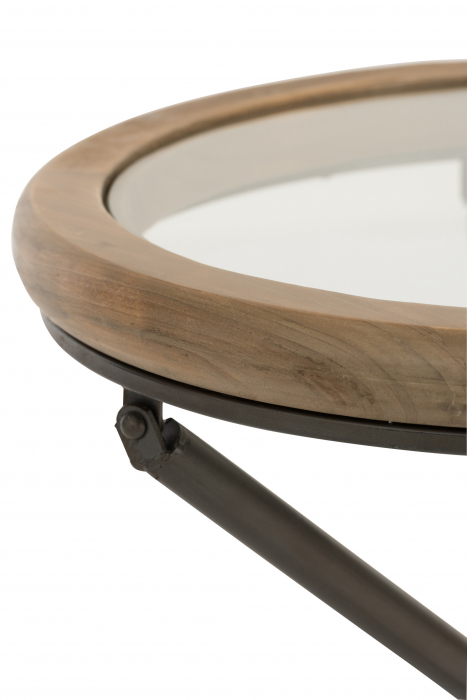 Masuta Rotunda Wood, Lemn/Sticla/Metal, Natural/Maro, 50x50x52 cm [3]
