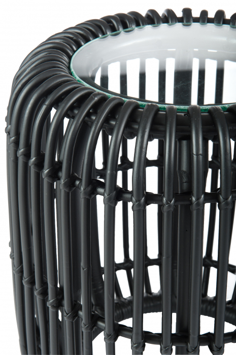 Masuta Round, Sticla/Ratan/Bambus, Negru, 35x35x45 cm [2]