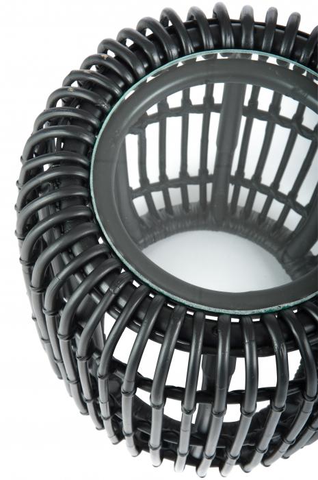Masuta Round, Sticla/Ratan/Bambus, Negru, 35x35x45 cm [3]