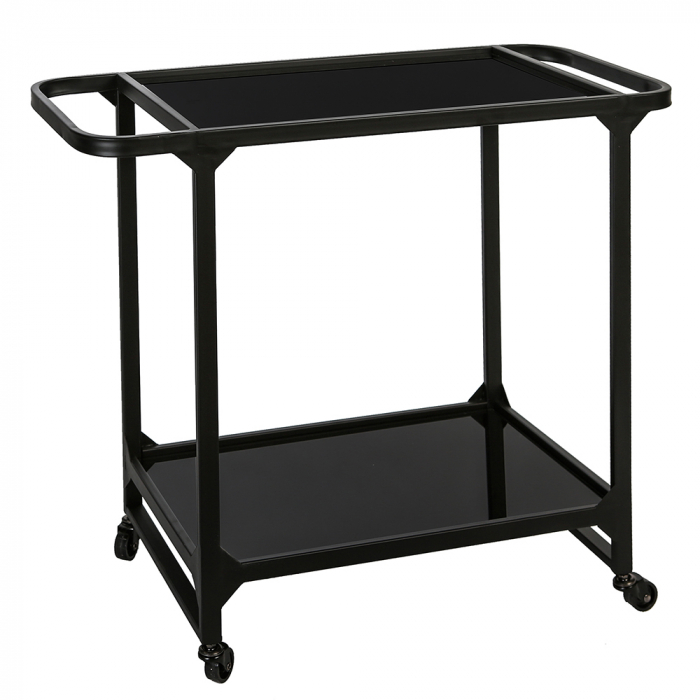 Masuta servire Elegance metal sticla, negru mat, 75x35x67.5 cm