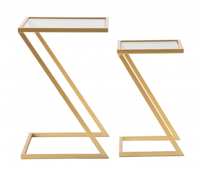 Masuta Z, Fier/Sticla, Auriu, 60/50x40/30x40/ 30 cm [2]