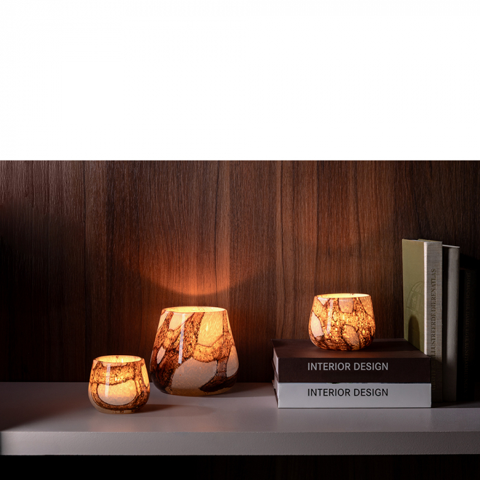 MELLA, Vază, Stormlight, Sticlă, netedă, maro, alb, L. 18,5 cm, L. 18,5 cm, H 17 cm, D 18,5 cm [5]