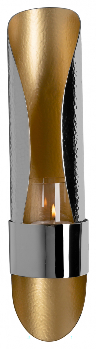 MUESETTE, Suport lumânare de perete, ciocanit, nichel, interior pulverizat auriu, H.49,5,D.11 [5]