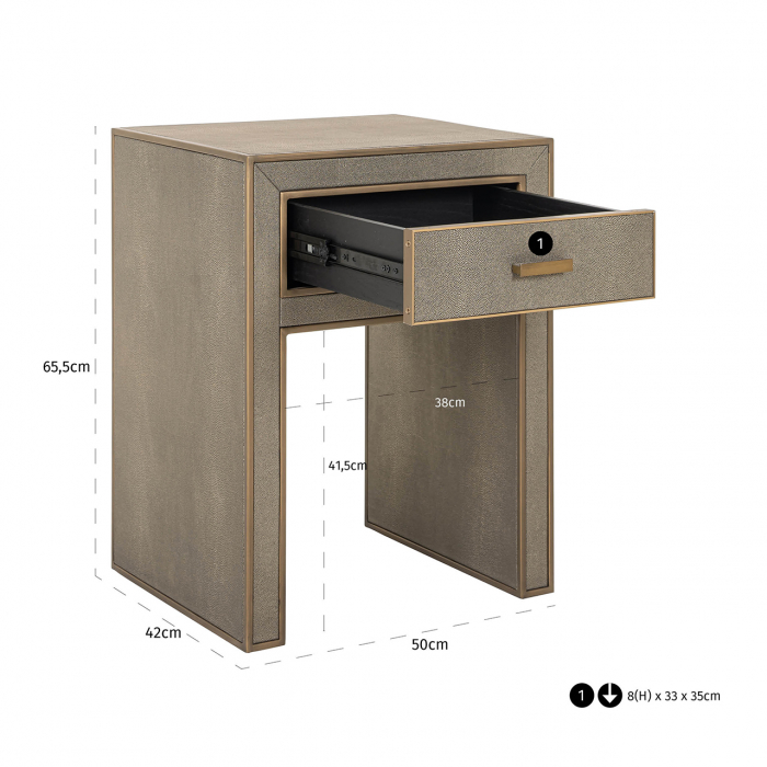 Noptieră Bloomville cu 1 sertar, sticlă (maro), Dims: 66.0 x 51.0 x 42.0 cm [5]
