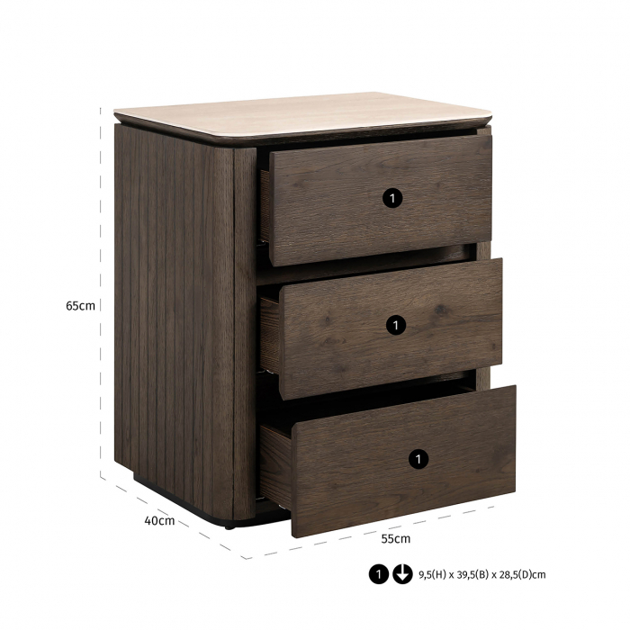 Noptieră Ritz cu 3 sertare (maro), Dims: 65.0 x 55.0 x 40.0 cm [4]
