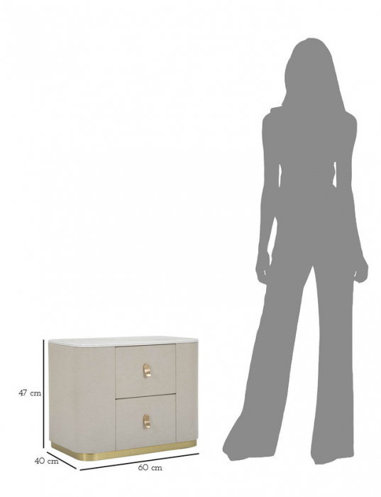 Noptiera/cabinet  Beauty, Lemn/MDF/Metal, Crem/Auriu, 47x60x40 cm [10]