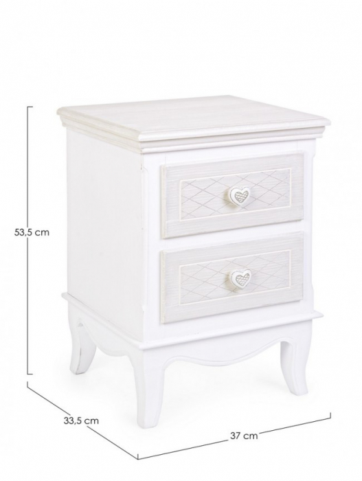 Noptiera Charlene cu 2 sertare, Lemn, Alb, 37x33.5x53.5 cm [2]