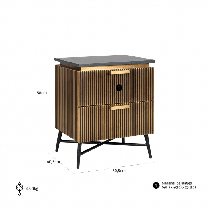 Noptiera Ironville, Metal/MDF/Marmura, Bronz/Negru, 58x50.5x40.5 cm [5]