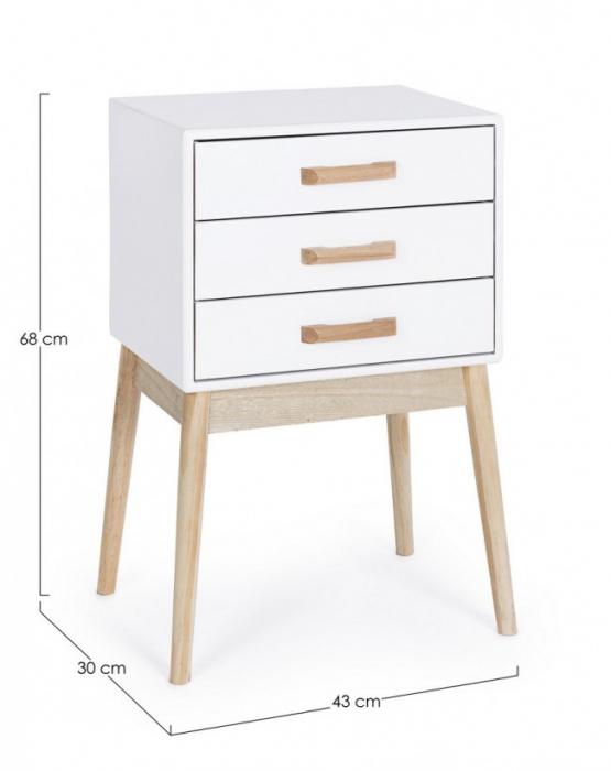 Noptiera Ordinary cu 3 sertare, Lemn, Alb, 43x30x68 cm [2]