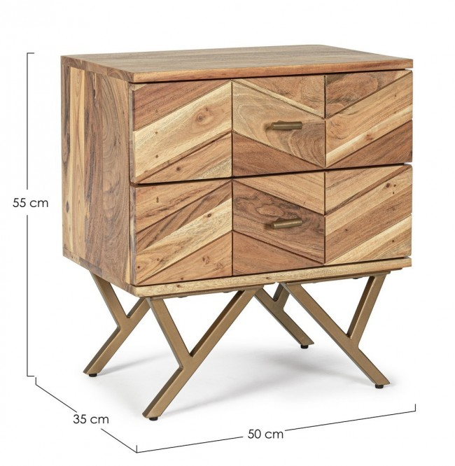 Noptiera Raida cu 2 sertare, Lemn, Maro, 50x35x55 cm [2]
