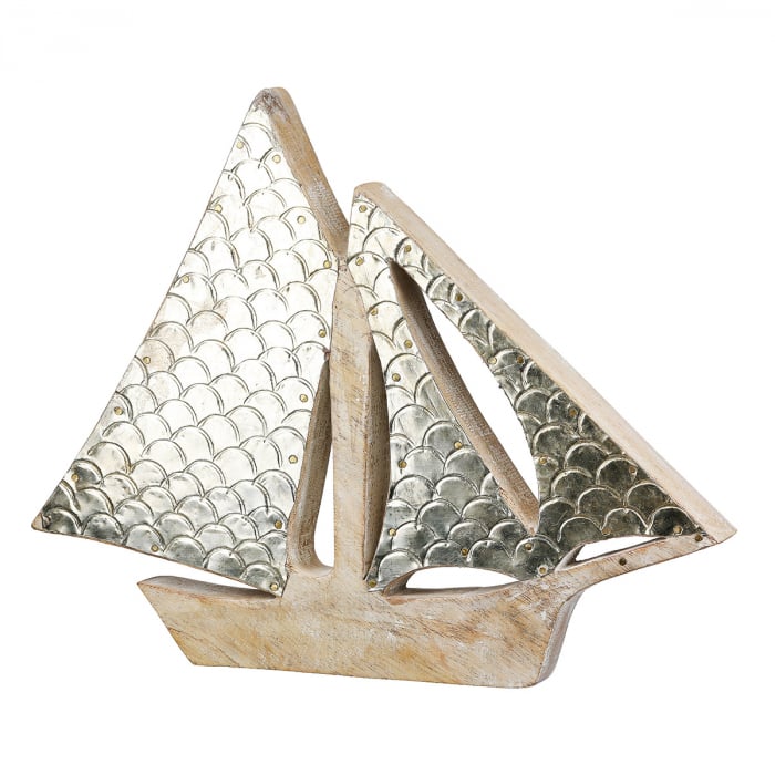 Obiect de decor, Barcă, Beach, Lemn de mango, ecru, PU 4, L. 3 cm, L. 30 cm, H. 24 cm [1]