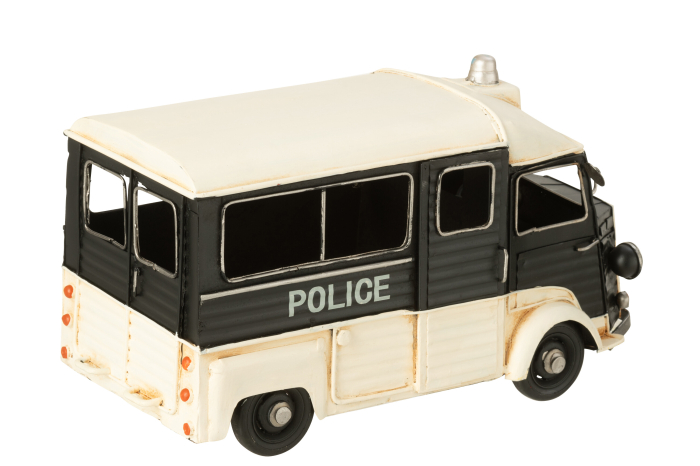Obiect decorativ, Autobuz de politie din metal antic, negru/alb-galbui [2]