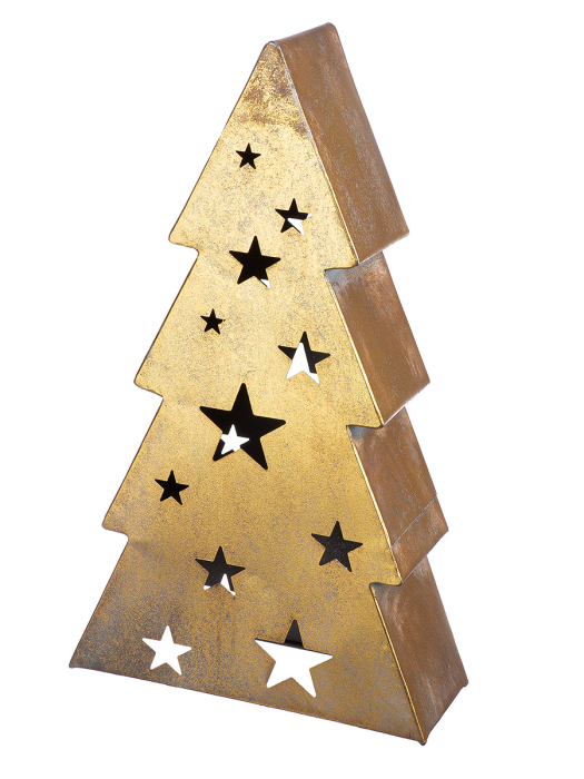 Obiect decorativ, Brad de Craciun, „istelat”, Model cu stea, Metal, auriu, PU 2, L. 11 cm, L. 28 cm, H 49 cm [2]