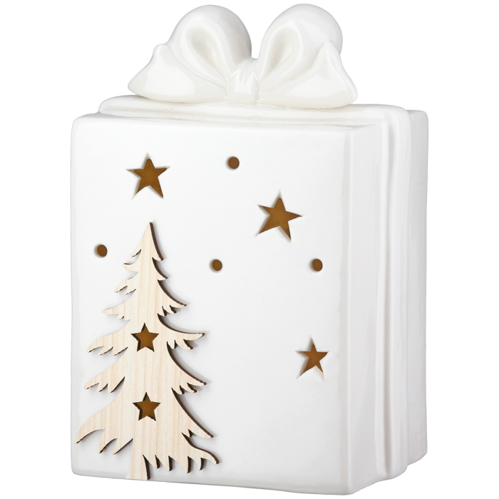 Obiect decorativ (LED), Cadou, „Iarna”, motiv de brad de Craciun, Portelan, alb, PU 4, L. 7,5 cm, L. 10 cm, H 14,5 cm [4]