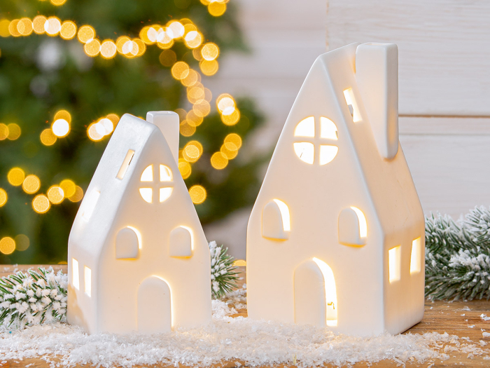Obiect decorativ (LED), Casa, "Windo", Ceramica, alb, PU 6, L. 7,5 cm, L. 8,5 cm, H 16 cm [2]