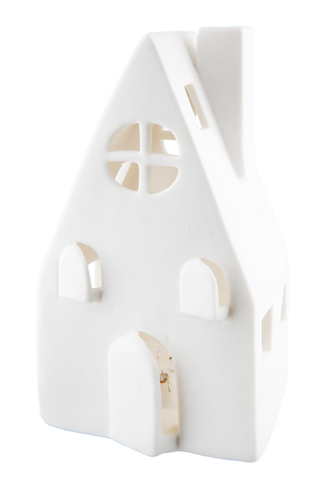 Obiect decorativ (LED), Casa, "Windo", Ceramica, alb, PU 6, L. 7,5 cm, L. 8,5 cm, H 16 cm [1]