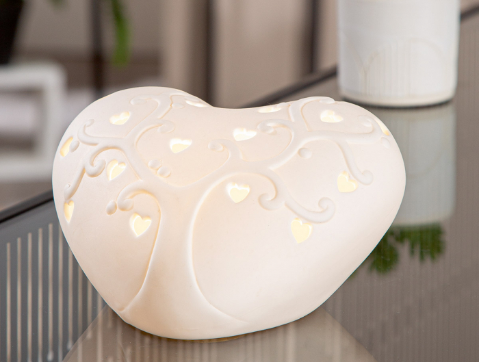 Obiect decorativ (LED), Inimă, Arborele inimii, Porțelan, alb, PU 4, L. 14 cm, L. 15,5 cm, H. 8 cm [3]