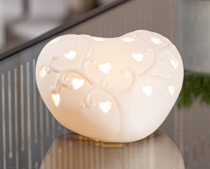 Obiect decorativ (LED), Inimă, Arborele inimii, Porțelan, alb, PU 8, L. 8,5 cm, L. 10 cm, H. 5 cm [3]