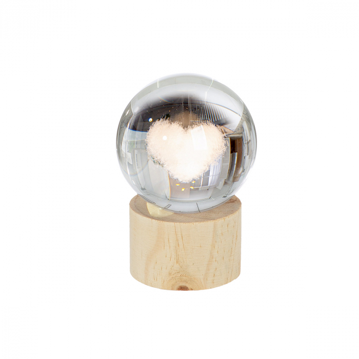 Obiect decorativ (LED), Minge, Nuvola, Motiv inimă, motiv nor, Sticlă, Lemn, ecru, PU 4, H. 11,5 cm, D. 7,8 cm [1]