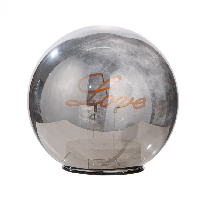 Obiect decorativ (LED), rotund, motiv inimă, sticlă, argintie, PU 2, H 14 cm, D 15 cm [1]
