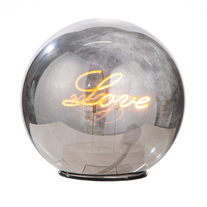 Obiect decorativ (LED), rotund, motiv inimă, sticlă, argintie, PU 2, H 14 cm, D 15 cm [2]