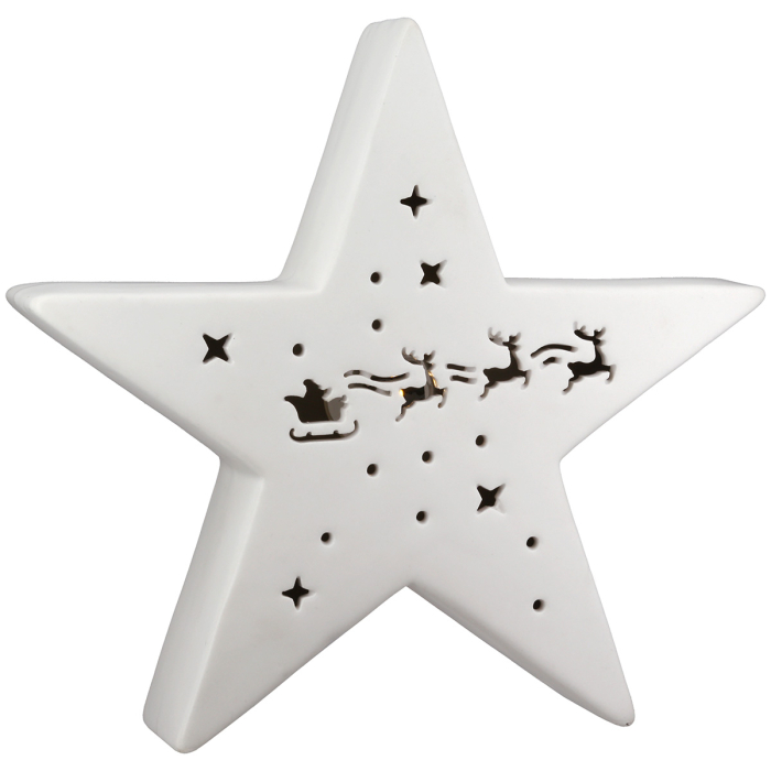 Obiect decorativ (LED), Stea, „Stella”, Motiv cu ren, Portelan, alb, PU 4, L. 5 cm, L. 20,5 cm, H 19,3 cm [3]