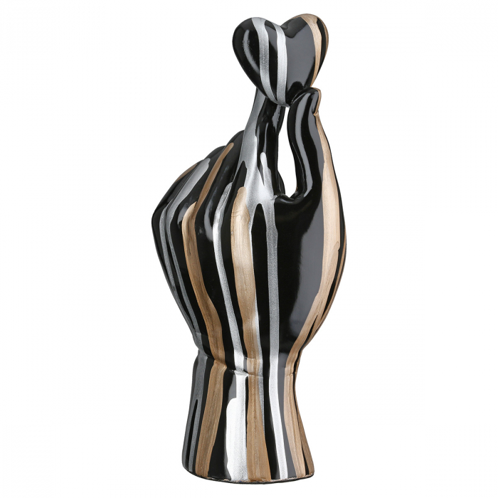 Obiect decorativ, Mână, Motiv inimă, Model liniar, Rășină sintetică, negru, PU 2, L. 8 cm, L. 11 cm, H 26 cm [1]