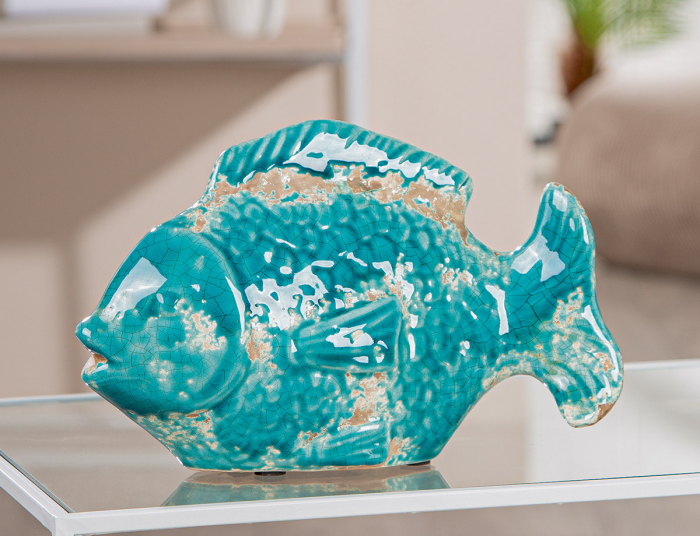 Obiect decorativ, Pește, Ceramică, verde, PU 2, L. 10 cm, l. 25 cm, H 16 cm [1]