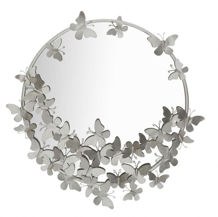 Oglinda Butterfly Silver, Metal Oglinda, Argintiu, 74X4X75 cm lotusland.ro imagine noua elgreco.ro