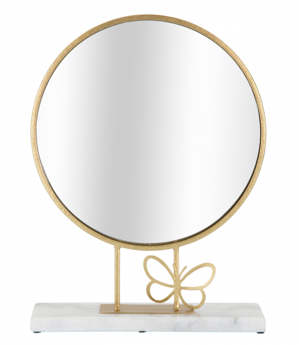 Oglinda Butterfly, Fier/MDF/Oglinda/Marmura, Auriu/Alb, 39.5x30x9 cm [2]