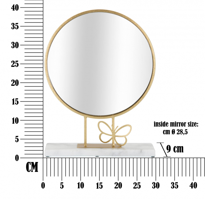 Oglinda Butterfly, Fier/MDF/Oglinda/Marmura, Auriu/Alb, 39.5x30x9 cm [6]