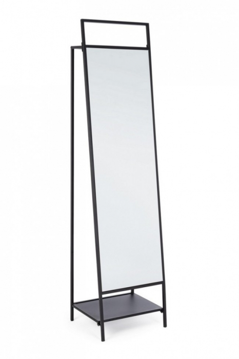 Oglinda cu suport Ekbal, Otel Sticla, Negru, 46x39x181.5 cm