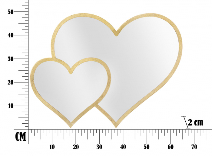 Oglinda de perete Double heart, fier/oglinda/MDF, auriu, 65X2X50 cm [3]