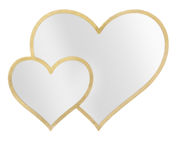 Oglinda de perete Double heart, fier/oglinda/MDF, auriu, 65X2X50 cm [2]