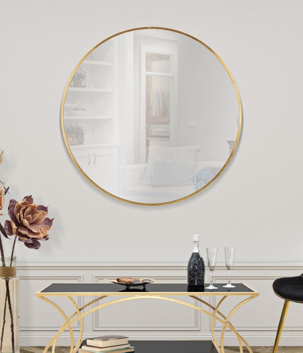 Oglinda de perete Elegant Glam, Fier Oglinda MDF, Auriu, 100x100x2 cm 100x100x2