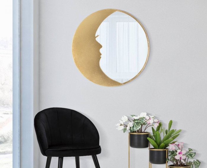 Oglinda de perete Moon, Fier MDF Oglinda, Auriu, 72,5x72,5x3 cm