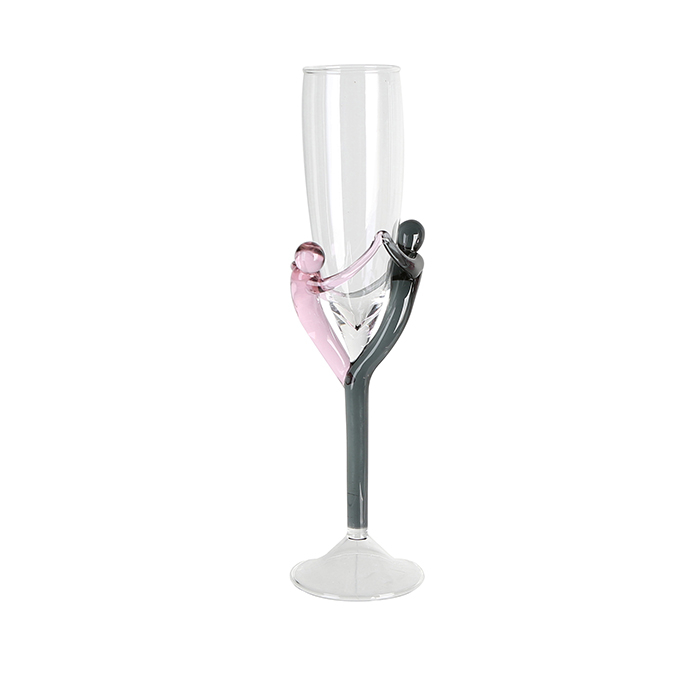 Pahar de sampanie Let s swing, sticla, negru roz, 8.5x24x6.5 cm